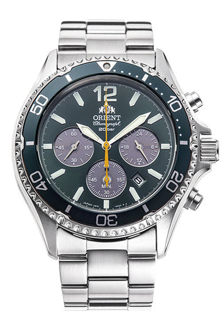 ORIENT RN-TX0204E Watch - Men's Sports Mako Diver Design Chronograph Solar Powered Metal Band Watch