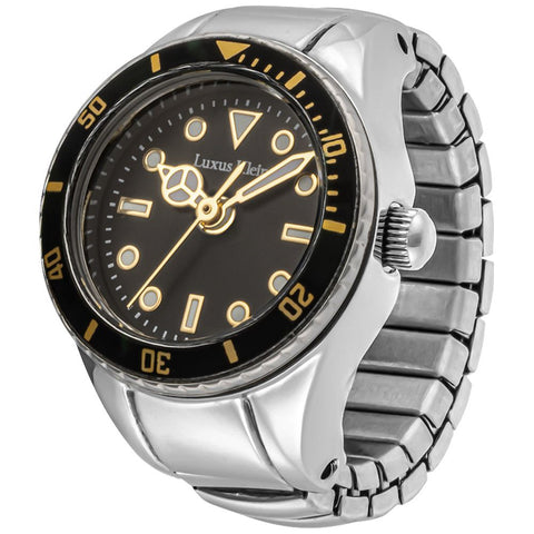 Other Overseas Manufacturers SB006SSBK Stylish Ring Watch Silver Black Elegant Design Water Resistant 1 Year Warranty