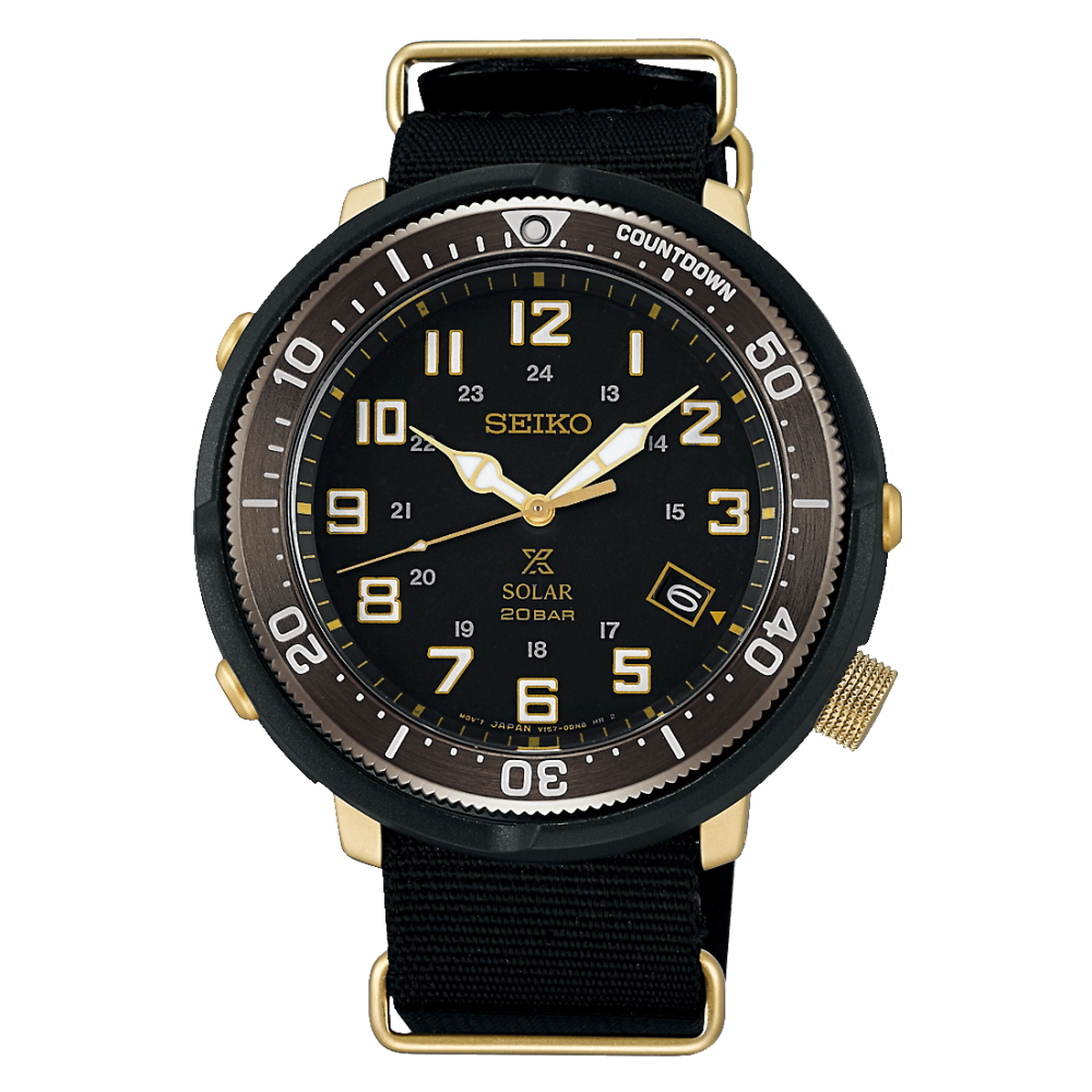 SEIKO PROSPEX SBDJ028 Solar Quartz Dark Brown Black Resin Stainless Nylon Men's watch