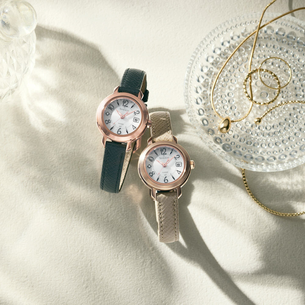 CASIO SHW-5300CGL-7AJF Watch - Solar Powered Radio Controlled Pink Gold and Taupe Elegant Design Women's Watch (Image 3)