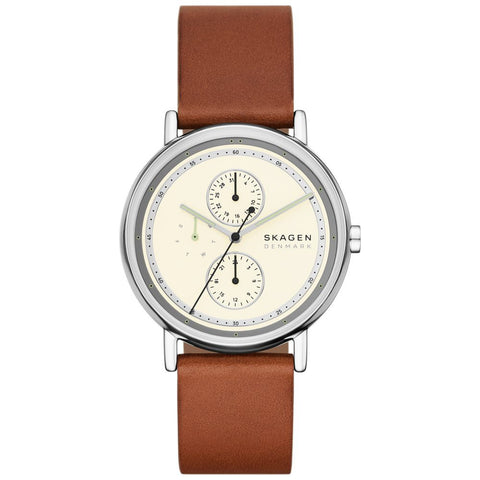 SKAGEN SKW6942 Men's Watch Minimalist Design Stainless Steel Case Water Resistant Leather Strap