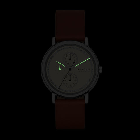 SKAGEN SKW6942 Men's Watch Minimalist Design Stainless Steel Case Water Resistant Leather Strap