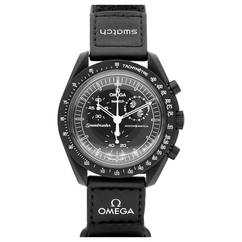 SWATCH SO33B700 Mission to the Moonphase New Moon Black Snoopy Design Quartz Movement Water Resistant Stylish Casual