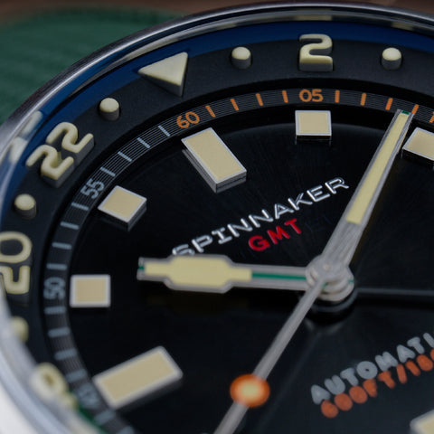 SPINNAKER SP-5121-44 Bradner GMT Automatic 2-Year Warranty Black Green Strap Water Resistant Stylish Design