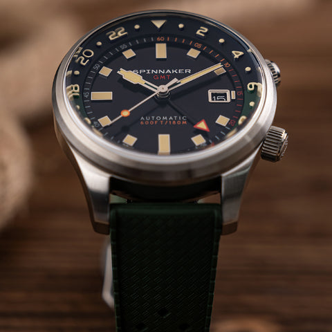SPINNAKER SP-5121-44 Bradner GMT Automatic 2-Year Warranty Black Green Strap Water Resistant Stylish Design