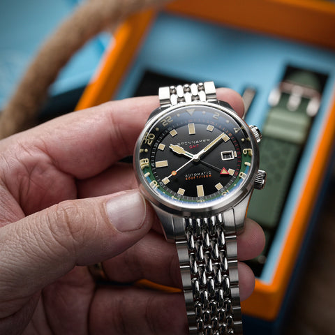 SPINNAKER SP-5121-44 Bradner GMT Automatic 2-Year Warranty Black Green Strap Water Resistant Stylish Design