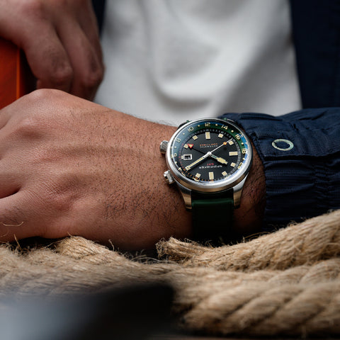 SPINNAKER SP-5121-44 Bradner GMT Automatic 2-Year Warranty Black Green Strap Water Resistant Stylish Design