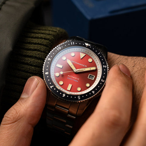 SPINNAKER SP-5136-44 Croft Pioneer 2-Year Warranty Red Stainless Steel Case Water Resistant Automatic Movement