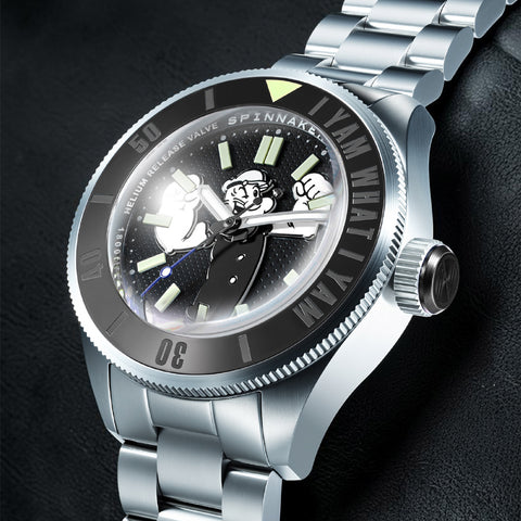 SP517311 Piccard Automatic Popeye Limited Edition 2-Year Warranty Black Stainless Steel Water Resistant