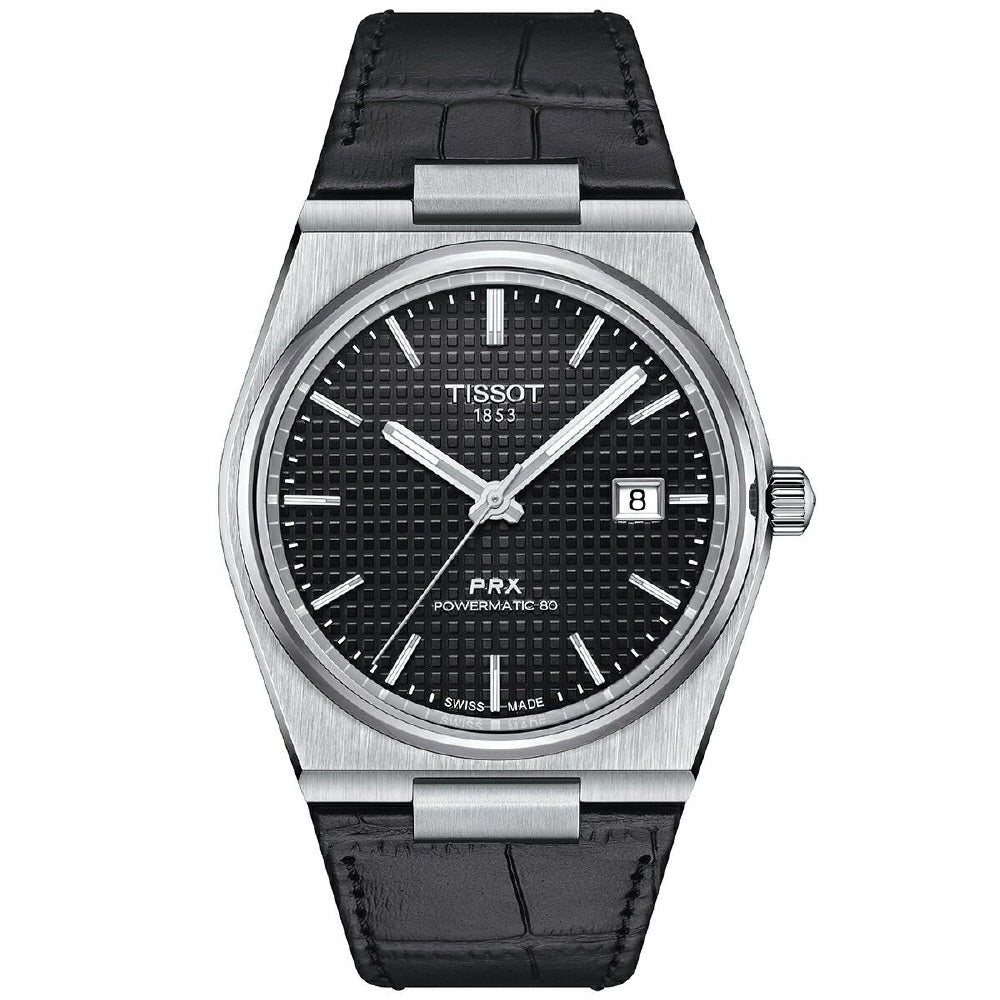 TISSOT T137.407.16.051.00 Watch - PRX Automatic Black Leather Strap Swiss Made Water Resistant