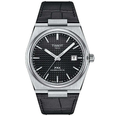 TISSOT T137.407.16.051.00 Watch - PRX Automatic Black Leather Strap Swiss Made Water Resistant