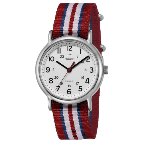 TIMEX T2N746 Watch - Weekender Central Park Stylish Red Blue White Design 1-Year Warranty Water Resistant Comfortable Fit