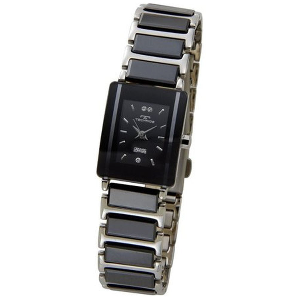 TECHNOS TSL906TB Watch - Elegant Ceramic Watch Black Silver Tone Water Resistant Stylish Design