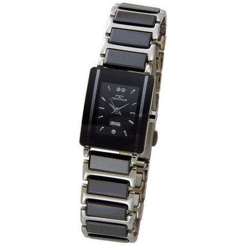 TECHNOS TSL906TB Watch - Elegant Ceramic Watch Black Silver Tone Water Resistant Stylish Design