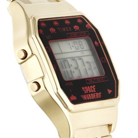 TIMEX TW2V30100 Space Invaders Collaboration Retro Digital Watch Water Resistant Gold Finish 1-Year Warranty