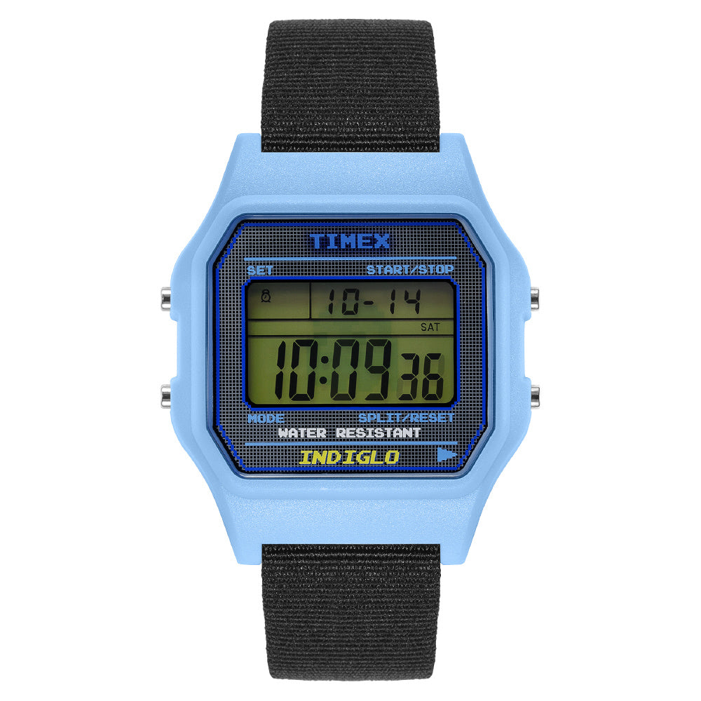 TIMEX TW2V94100 Watch - PAC MAN Classic Digital 1-Year Warranty Blue Retro Design Water Resistant LED Display