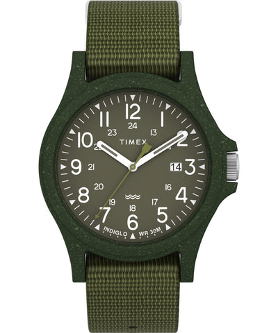 TIMEX TW2V96000 Watch - Reclaim Ocean Sustainable Design 1-Year Warranty Moss Green Eco-Friendly Materials
