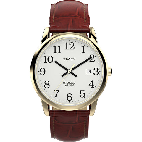 TIMEX TW2W95500 Watch - Easy Reader White Dial Brown Leather Strap Water Resistant Classic Design 1-Year Warranty