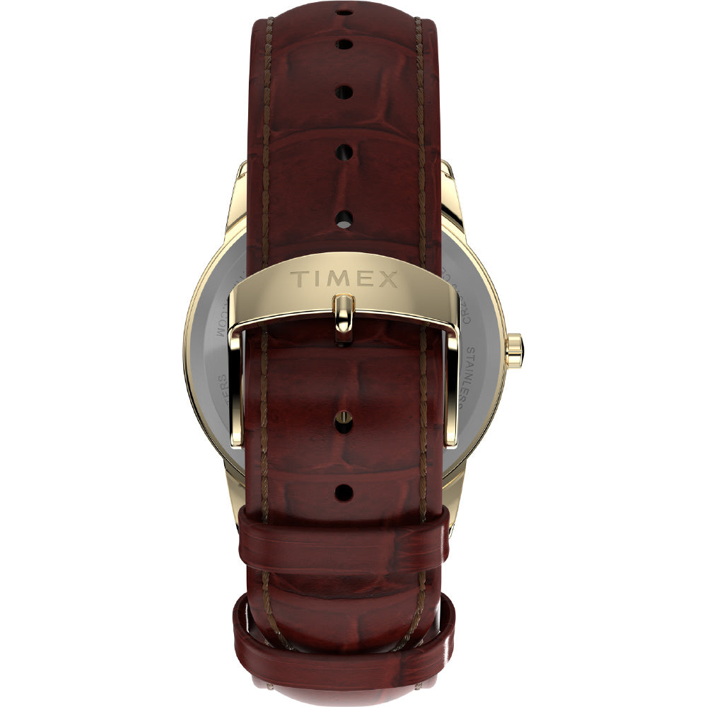 TIMEX TW2W95500 Watch - Easy Reader White Dial Brown Leather Strap Water Resistant Classic Design 1-Year Warranty (Image 4)