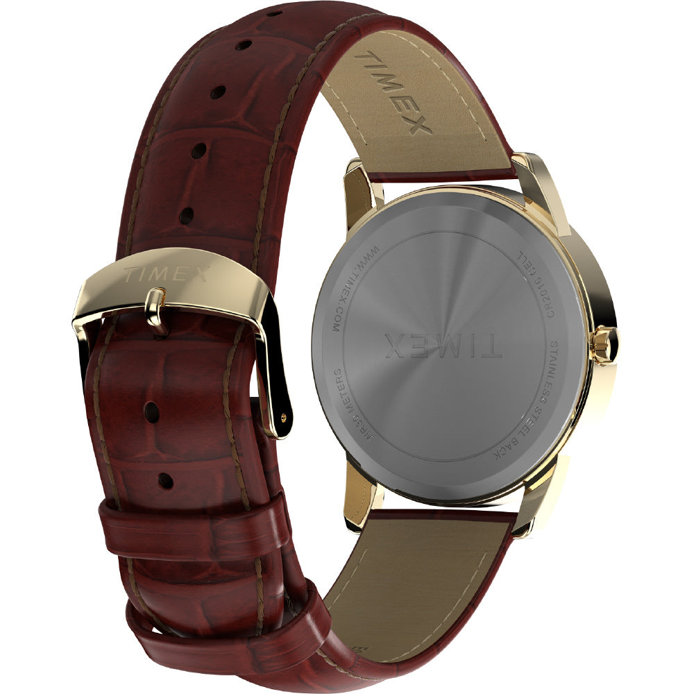 TIMEX TW2W95500 Watch - Easy Reader White Dial Brown Leather Strap Water Resistant Classic Design 1-Year Warranty (Image 5)