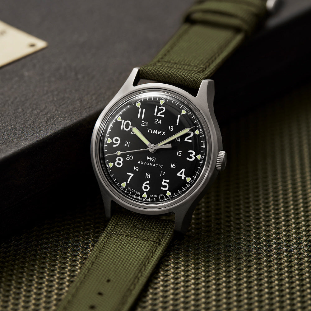 TIMEX TW2Y07800 Watch - MK1 Automatic 1-Year Warranty Black Dial Green Band Water Resistant Stylish Design (Image 6)