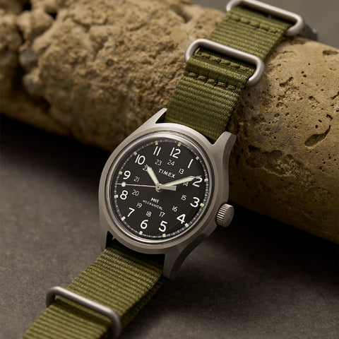 TIMEX TW2Y07900 Watch - MK1 Handwind 1-Year Warranty Black Dial Durable Khaki Green Strap Classic Design (Image 6)