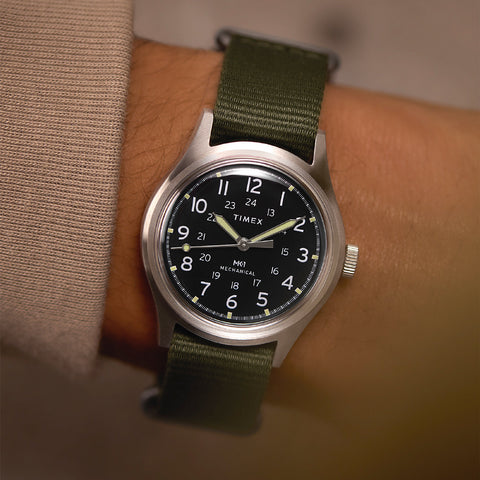 TIMEX TW2Y07900 Watch - MK1 Handwind 1-Year Warranty Black Dial Durable Khaki Green Strap Classic Design (Image 7)