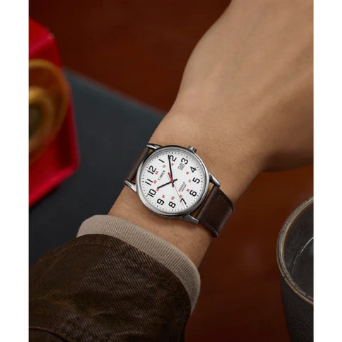 TIMEX TW2Y12600 Easy Reader Classic 1-Year Warranty White Silver Elegant Design Easy-to-Read Dial Stylish Everyday Wear