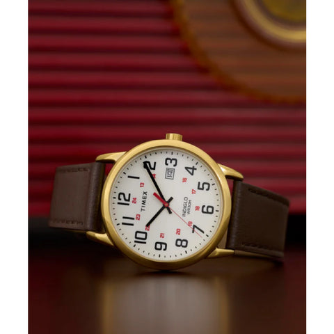 TIMEX TW2Y12700 Easy Reader Classic White Gold 1-Year Warranty Quartz Movement Water Resistant