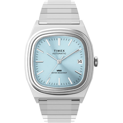 TIMEX TW2Y66700 Watch - 1983 E-Line Automatic Light Blue Stainless Steel Case Water Resistant 1-Year Warranty