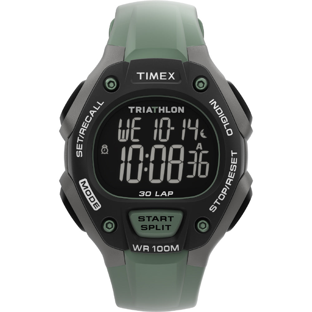 TIMEX TW5M67300 Watch - Triathlon Classic 30 Lap Stopwatch Water Resistant Green 1 Year Warranty Authentic
