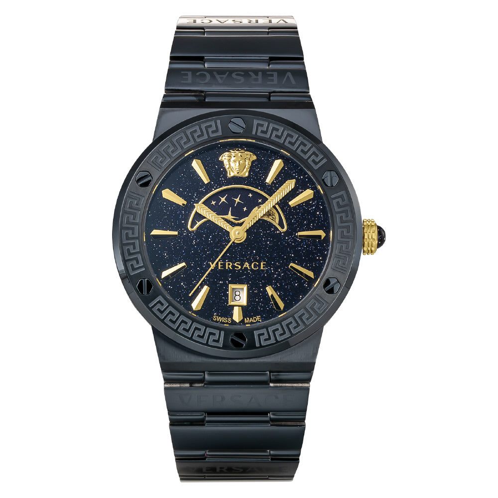 VERSACE VE7G00423 Watch - GRECA LOGO Navy Color 2-Year Warranty Elegant Design Swiss Movement