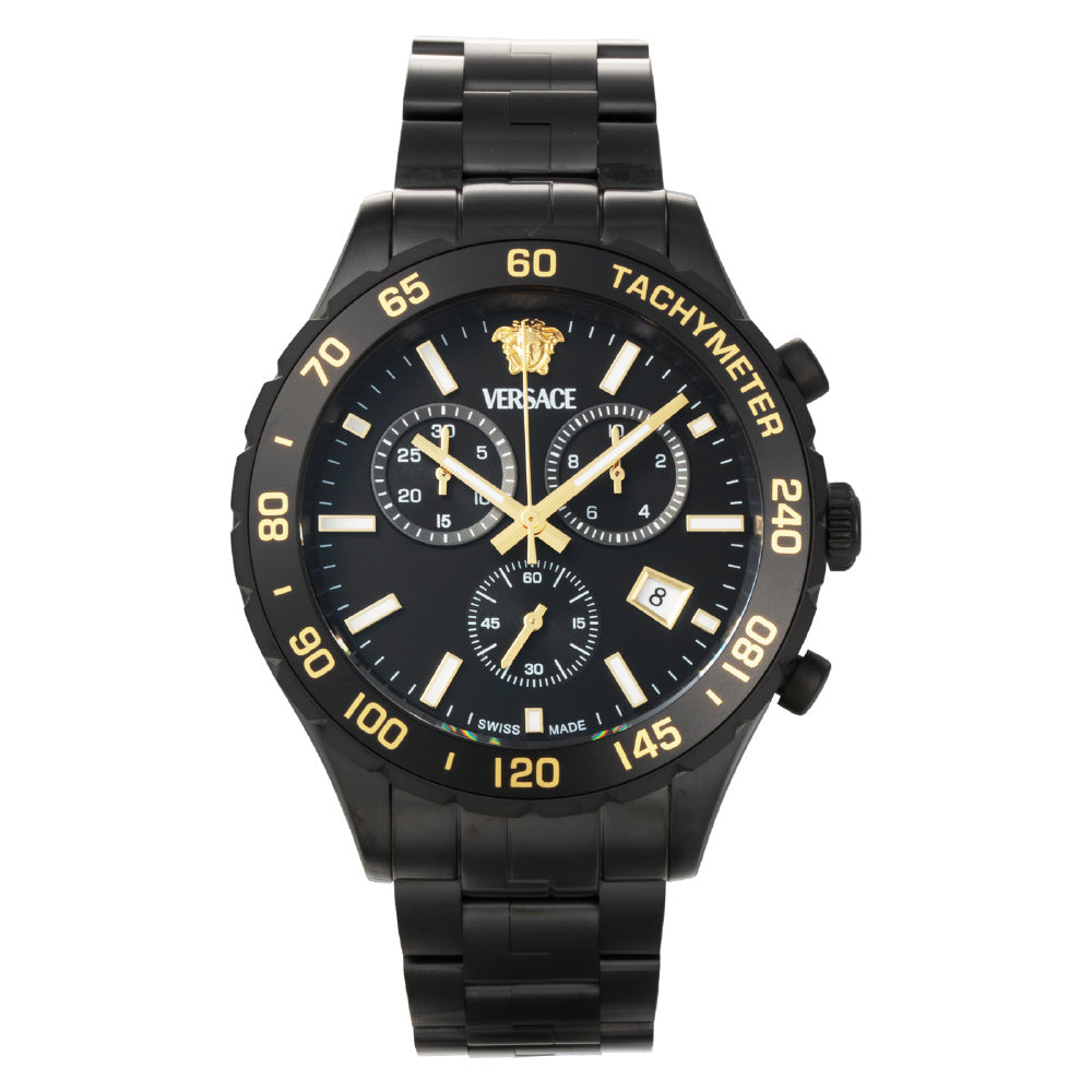 VERSACE VEPCA0624 Watch - Elegant Hellenium Design 2-Year Warranty Black Finish Stylish Timepiece