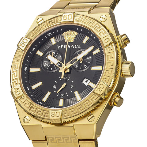 VERSACE VESO00922 Watch - Sporty Greca Design Gold Case Black Dial Water Resistant 2-Year Warranty Stylish Luxury Watch (Imag