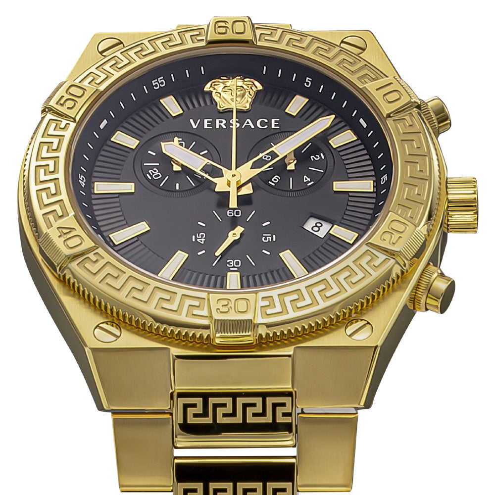 VERSACE VESO00922 Watch - Sporty Greca Design Gold Case Black Dial Water Resistant 2-Year Warranty Stylish Luxury Watch (Imag