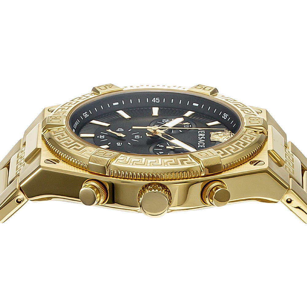 VERSACE VESO00922 Watch - Sporty Greca Design Gold Case Black Dial Water Resistant 2-Year Warranty Stylish Luxury Watch (Imag