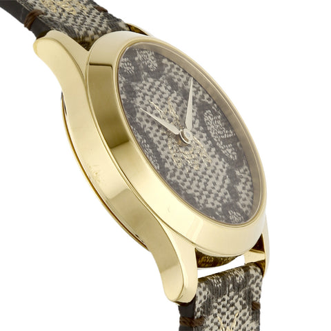 GUCCI YA1264068 G-Timeless 2-Year Warranty Brown Leather Strap Swiss Movement Elegant Design