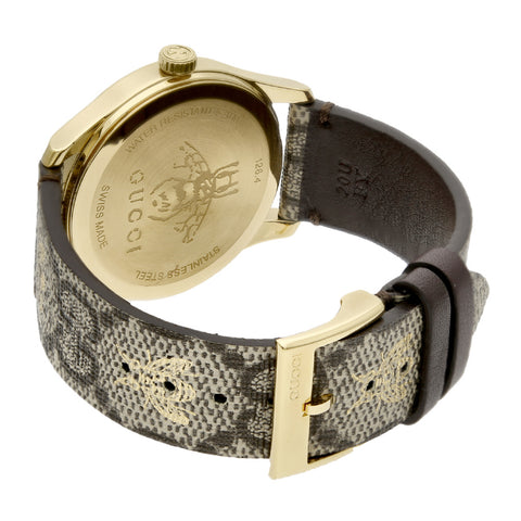 GUCCI YA1264068 G-Timeless 2-Year Warranty Brown Leather Strap Swiss Movement Elegant Design