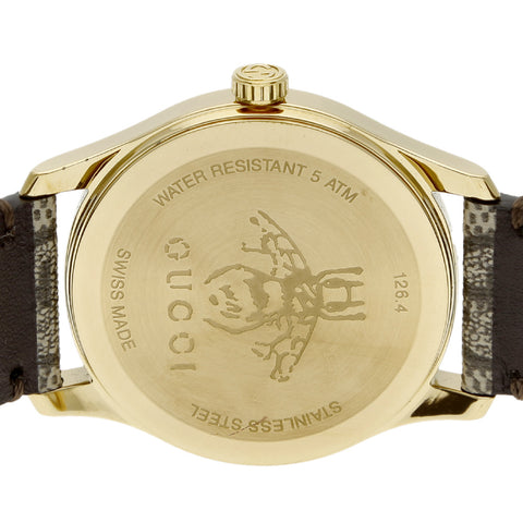GUCCI YA1264068 G-Timeless 2-Year Warranty Brown Leather Strap Swiss Movement Elegant Design