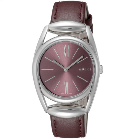 GUCCI YA139402 Horsebit Red Leather Strap Swiss Movement 2-Year Warranty Elegant Design