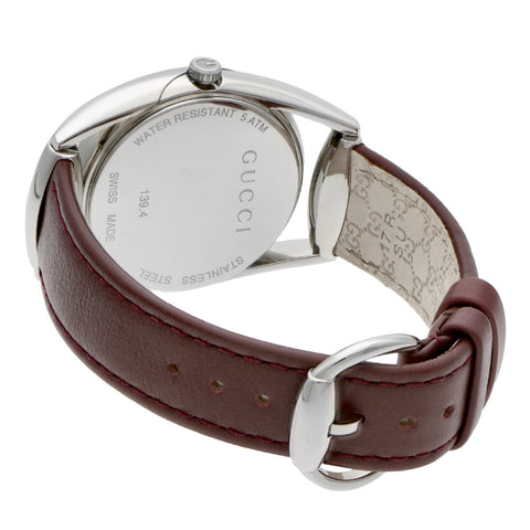 GUCCI YA139402 Horsebit Red Leather Strap Swiss Movement 2-Year Warranty Elegant Design