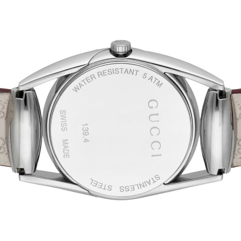 GUCCI YA139402 Horsebit Red Leather Strap Swiss Movement 2-Year Warranty Elegant Design