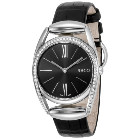 GUCCI YA139403 Horsebit Design Black Stainless Steel Water Resistant 2-Year Warranty Luxury Watch