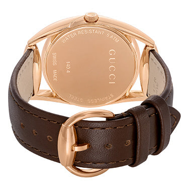 GUCCI YA140408 Horsebit Design Brown Leather Strap Swiss Quartz Movement 2-Year Warranty Luxury Timepiece