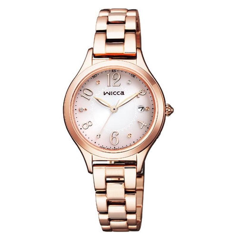 CITIZEN KS1-261-91 Watch - Women's Wicca Solar Tech Radio Clock HAPPY DIARY Pink Gold