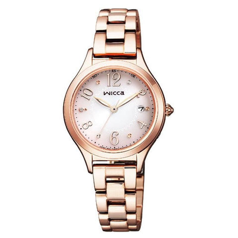 CITIZEN KS1-261-91 Watch - Women's Wicca Solar Tech Radio Clock HAPPY DIARY Pink Gold