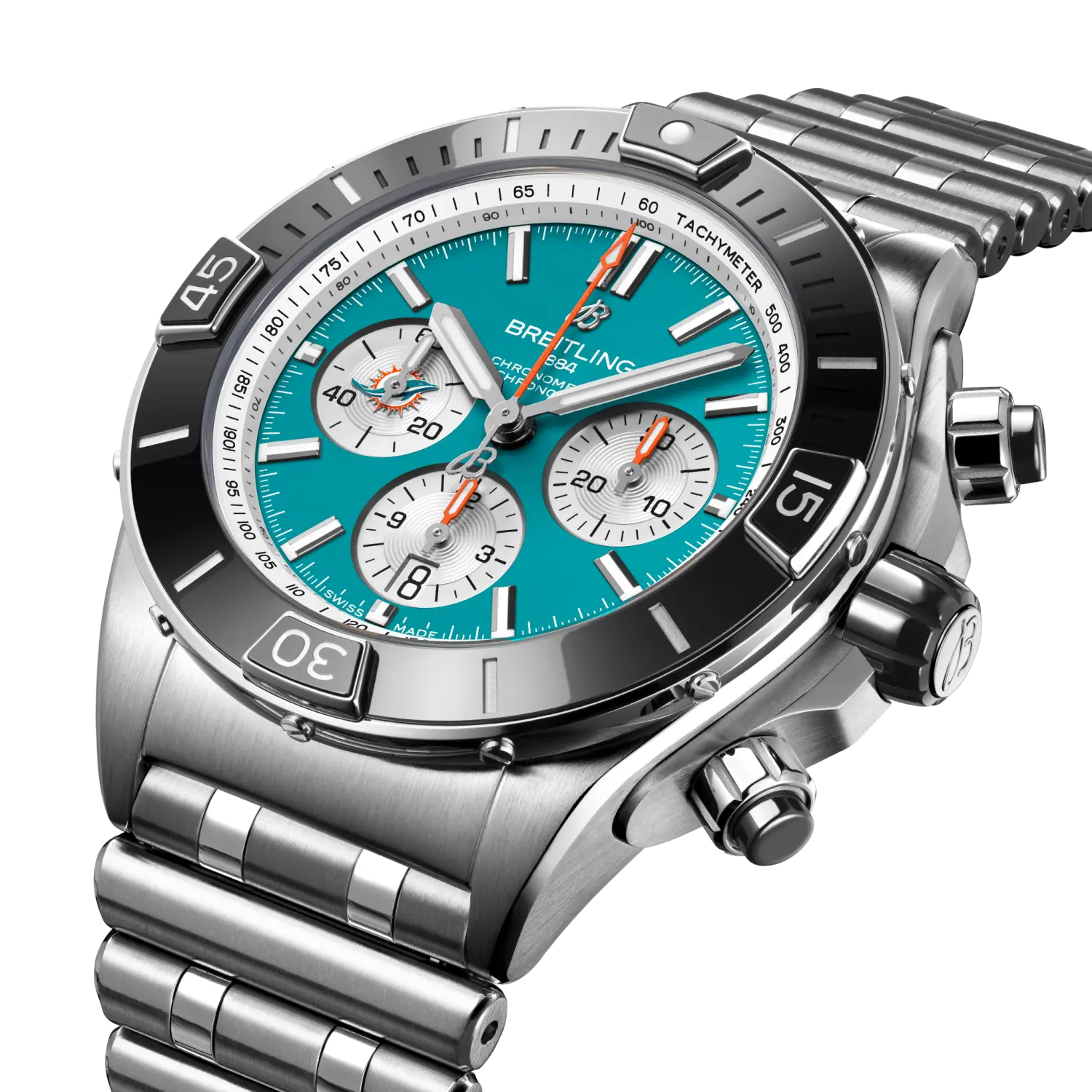 Breitling AB01361C1L2A1 Watch - Super Chronomat B01 Chronograph 44 NFL Miami Dolphins (Image 2)