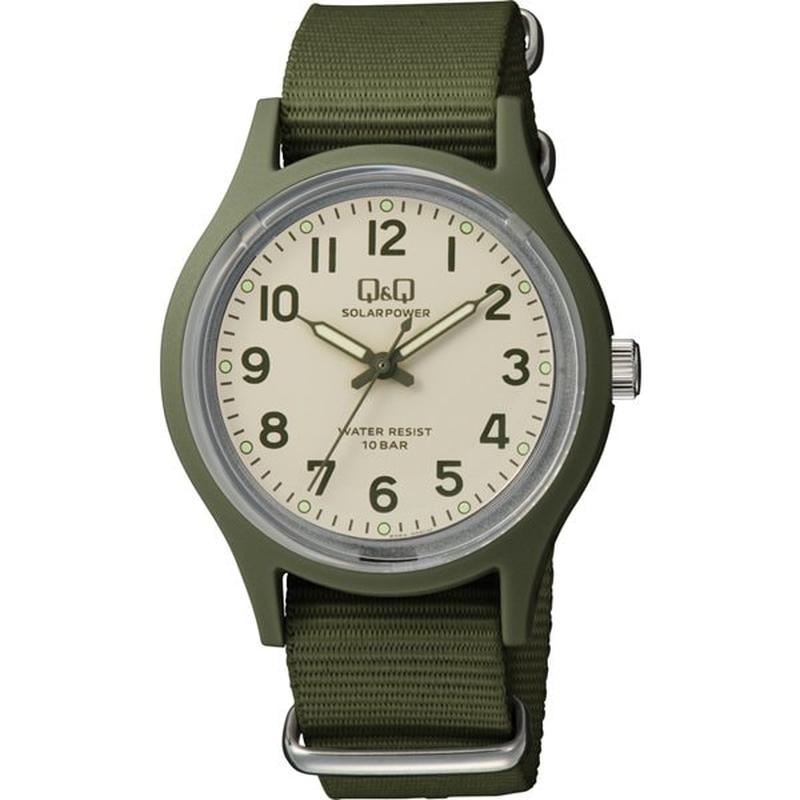 CITIZEN E05A-006VK Watch - Q&Q Men's Analog Solar Watch with 10 ATM Water Resistance and Nylon Strap
