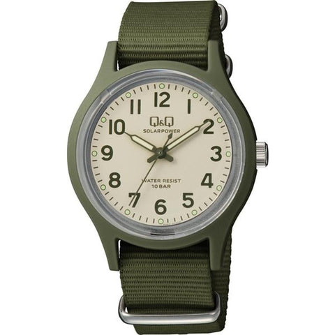 CITIZEN E05A-006VK Watch - Q&Q Men's Analog Solar Watch with 10 ATM Water Resistance and Nylon Strap