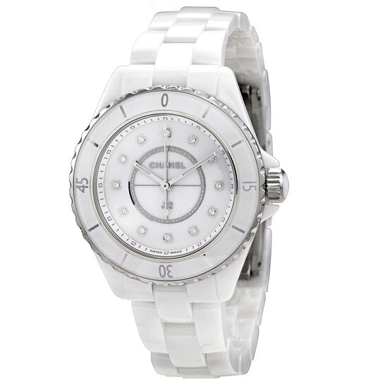 CHANEL H5703 Watch - Chanel J12 33mm White Ceramic Watch with 12P Diamonds - Luxury Timepiece